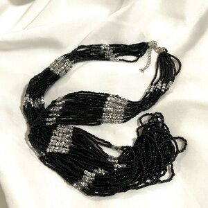 Silver & Black 20 Strand Beaded Necklace